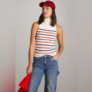 Maeve Striped Mock Neck Sweater Tank Size Large